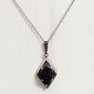 Sparkly Blue Diamond Shaped Pendant Necklace